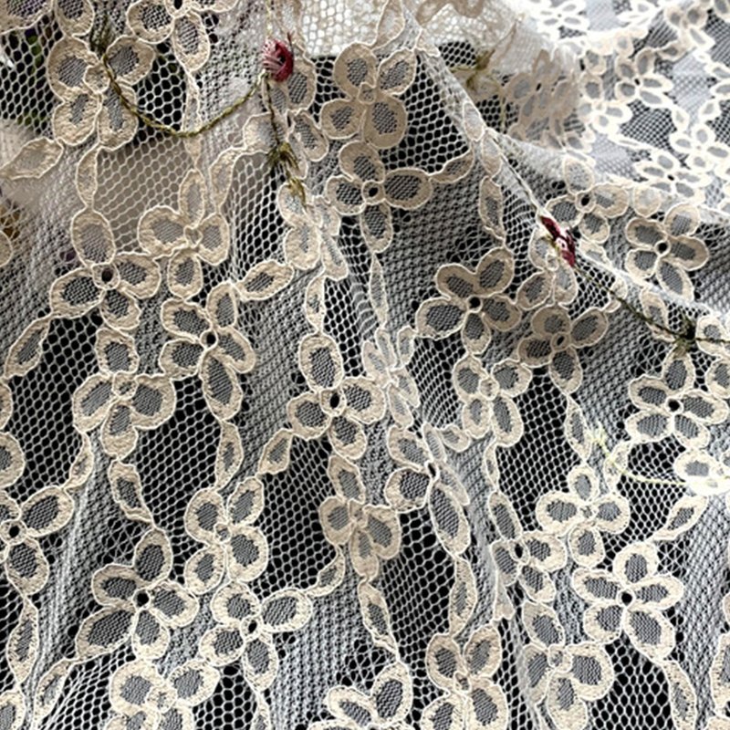 Embroidered Fabric Couching Polyester Lace Fabric for Women's Wear Who 10